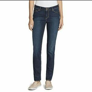 Mid rise straight leg dark wash jean